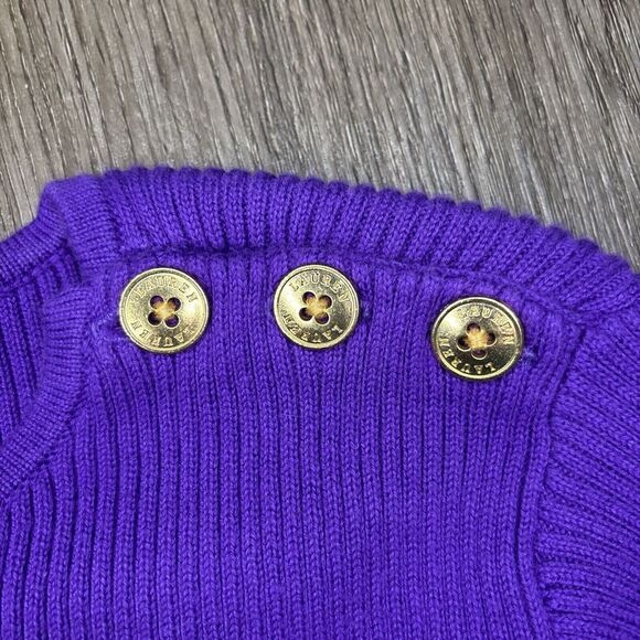 LRL Ralph Lauren‎ Sweater Womens Medium Purple Striped Ribbed Button Shoulder - Picture 5 of 9
